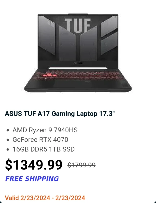 ASUS TUF A17 Gaming Laptop 17.3