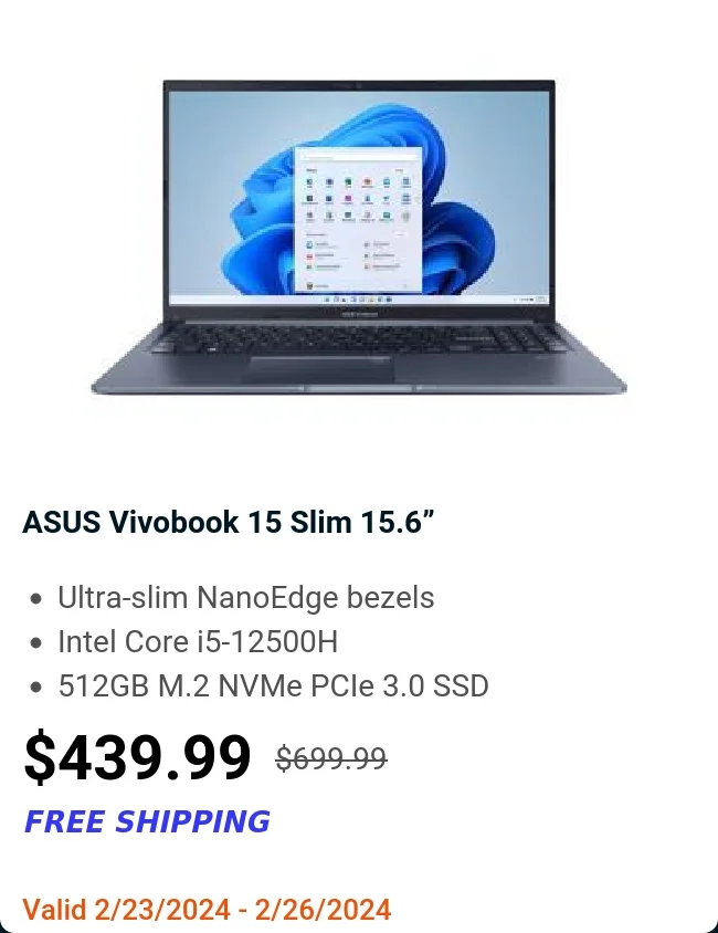 ASUS Vivobook 15 Slim 15.6”