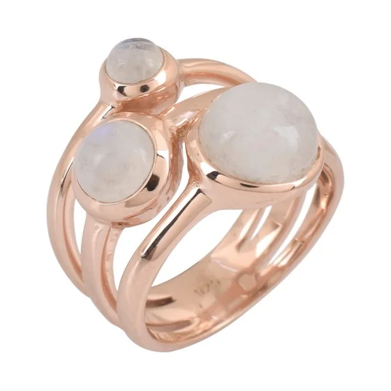 Affinity Gems 3-Stone Moonstone Ring, 14K RoseGold Plated