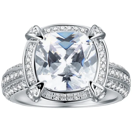 Diamonique 6.45 cttw Cushion Halo Engagement Ring, Sterling