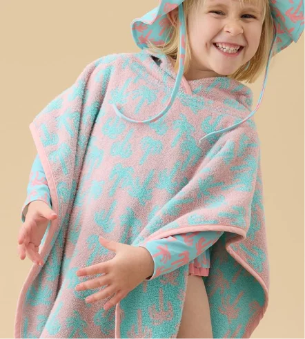 KIDLY by MORI Towelling Hooded Poncho - Palm Trees