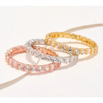 Diamonique Classics S/3 Band Ring, Sterling Silver