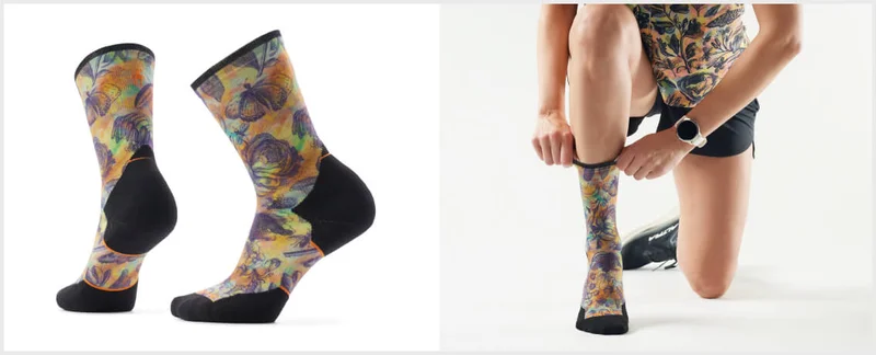 Women's Trail Run Floral Party Print Crew Socks