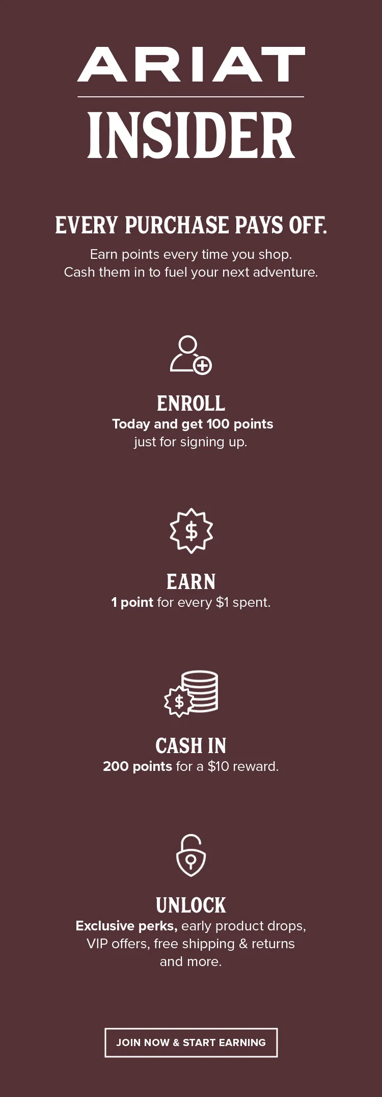 ARIAT INSIDER | EVERY PURCHASE PAYS OFF. | JOIN NOW AND START EARNING