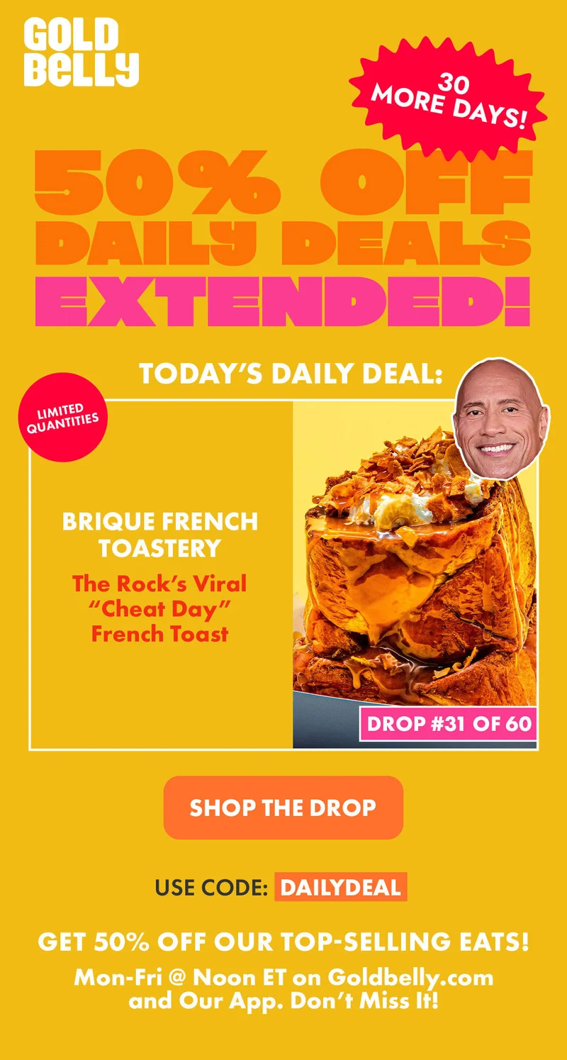 50% off one iconic food every day! 50% off one iconic food every day!