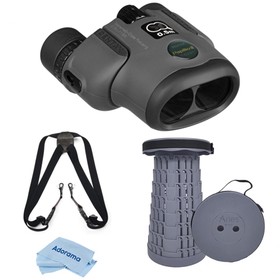 Pentax 8.5x21 Papilio II Porro Prism Binocular, 6.0 Degree Angle of View, Gray, Bundle with Telescoping Stool/Chair, Harness, Cleaning Cloth