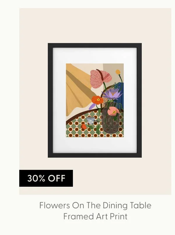 Flowers on the Dining Table. Framed Art Print