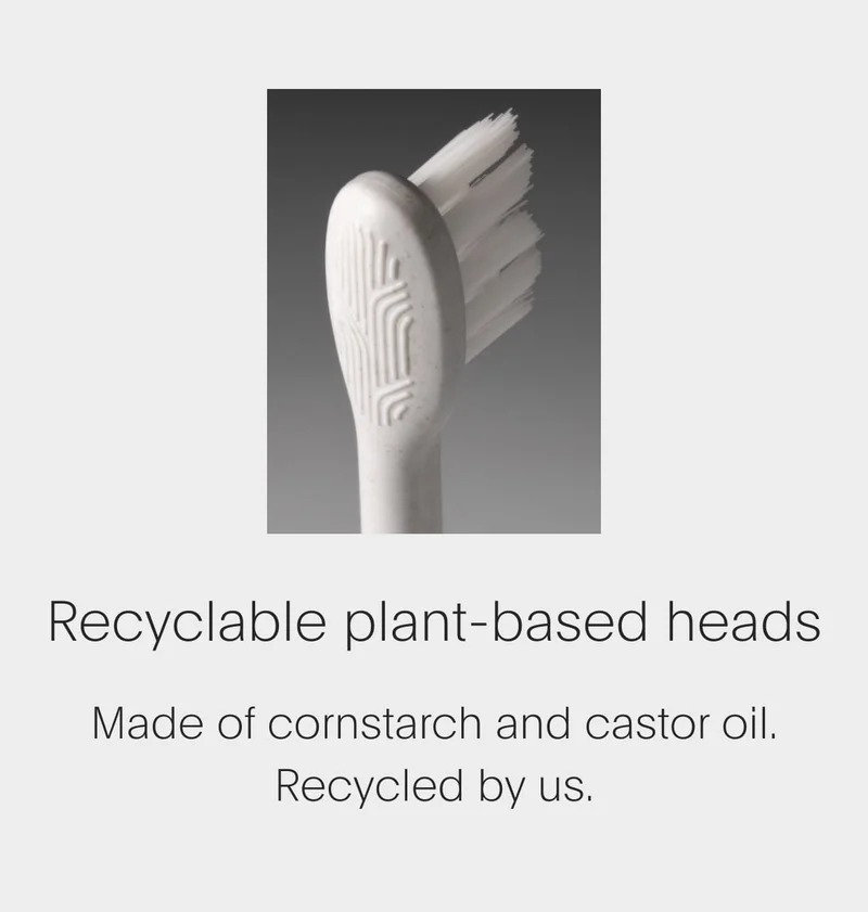 recyclable plant-based heads - made of cornstarch and castor oil. recycled by us.