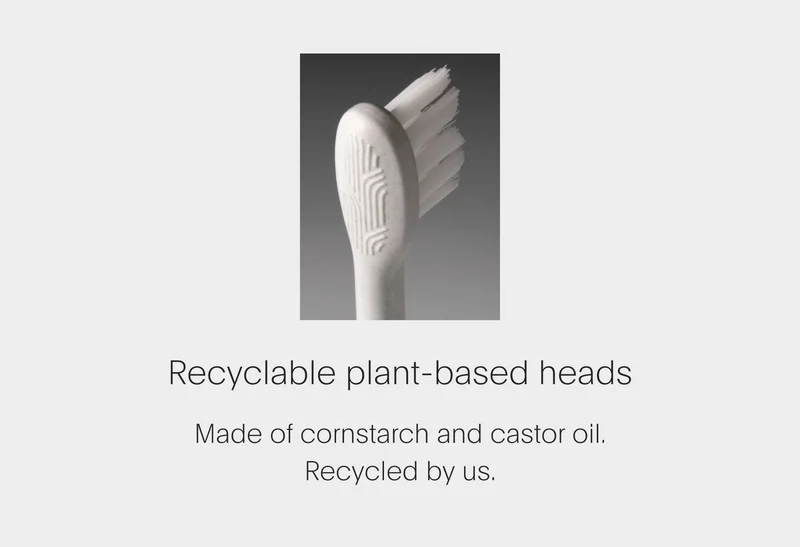 recyclable plant-based heads - made of cornstarch and castor oil. recycled by us.