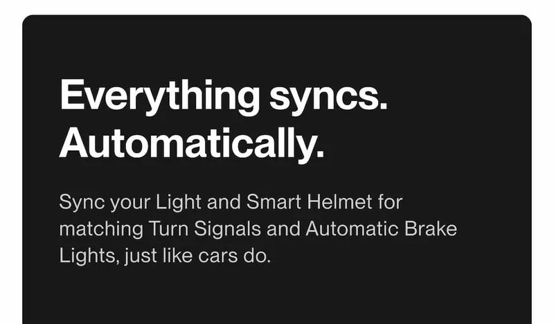 Text section explaining that the Smart Light syncs automatically with UNIT 1 smart helmets for turn signals and brake lights.