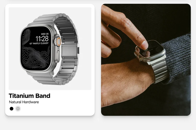 Natural Titanium Band on Apple Watch Ultra. Available in Natural and Black Titanium