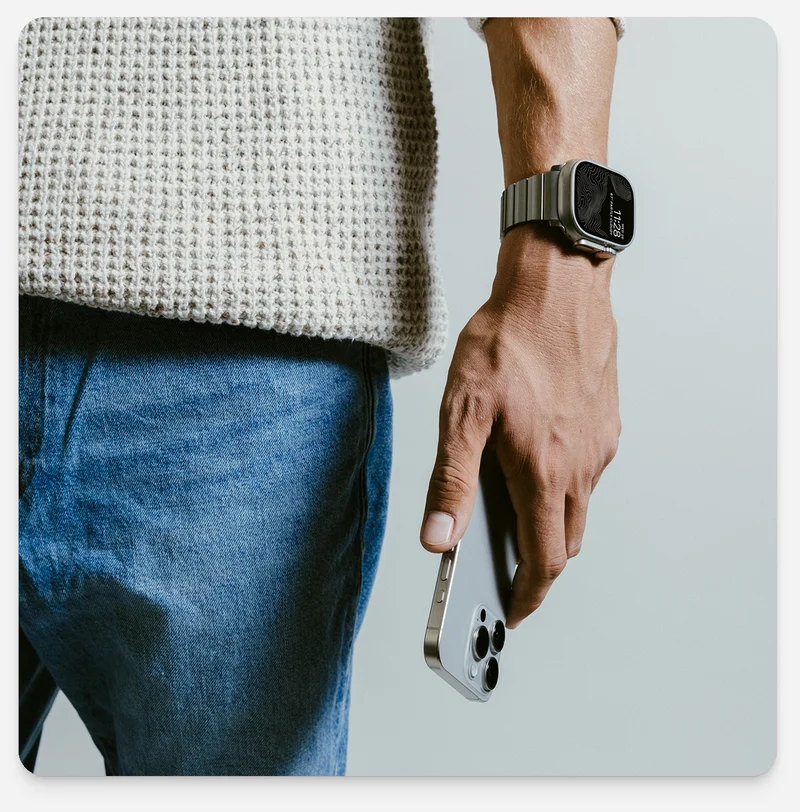 For Apple Watch Ultra. Titanium Band. Upgrade your Apple Watch with Titanium Band, a lightweight yet incredibly durable piece crafted from grade 5 titanium and finished with a Diamond-Like Carbon coating for exceptional scratch resistance. Its sleek magnetic clasp offers easy opening and a secure fit, blending modern design with timeless style. Shop Now.