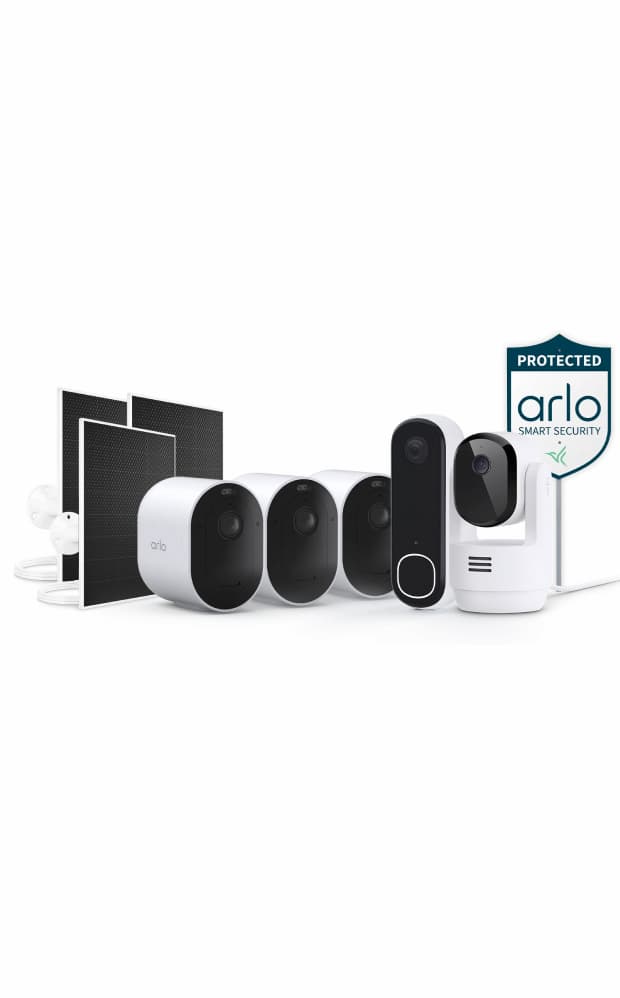 Video Doorbell 2K, Pro 6 Camera (3), Essential Pan-Tilt Indoor Camera, and Solar Panel Charger (3)