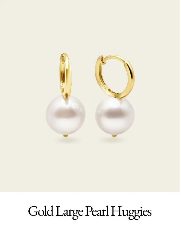 14k Solid Gold Large Pearl Huggies