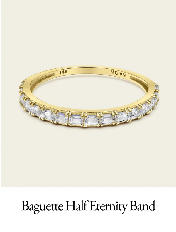 14k Solid Gold Diamond Baguette Half Eternity Band