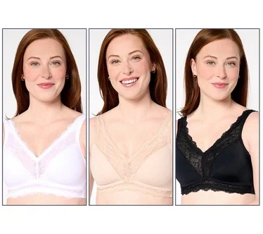Breezies Soft Support Lace Wirefree Unlined Bra Set of 3