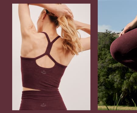 Spacedye Slim Racerback Cropped Tank in Midnight Burgundy Heather