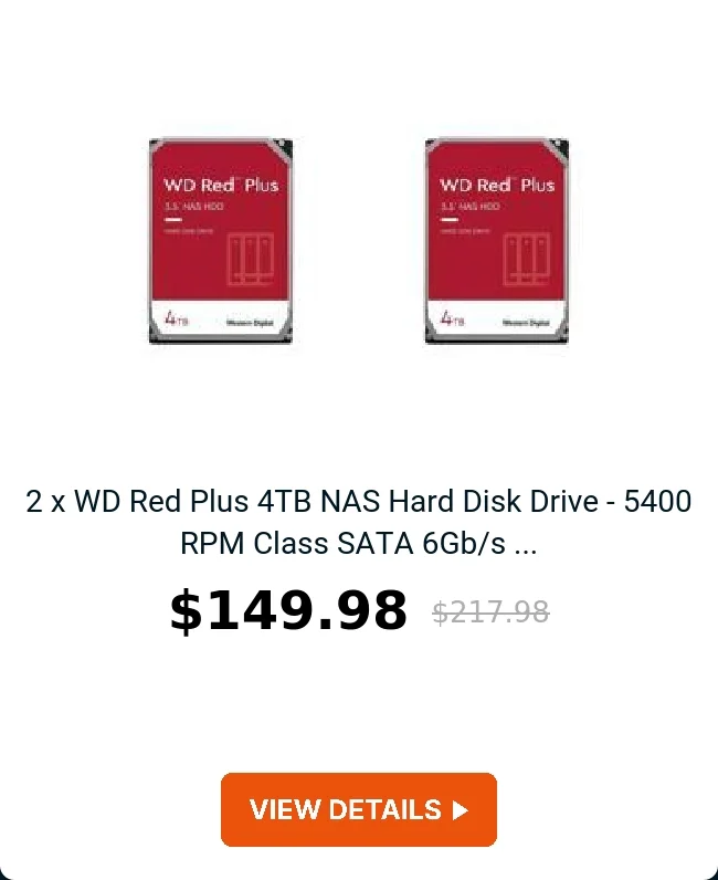 2 x WD Red Plus 4TB NAS Hard Disk Drive - 5400 RPM Class SATA 6Gb/s ...