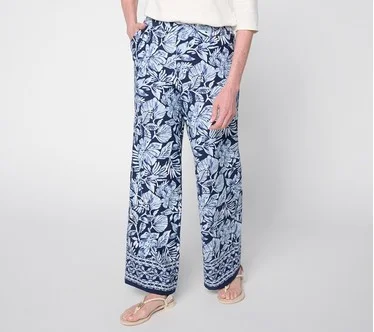 Denim & Co. Petite Beach Jersey Full Length Wide Leg Pants