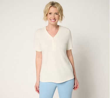 Denim & Co. Essentials Slub Jersey Short Sleeve Henley