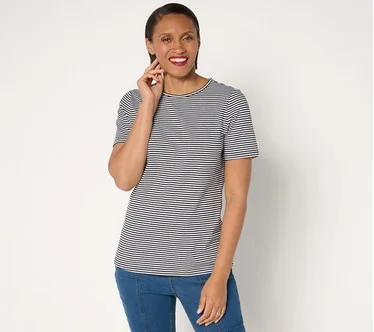 Denim & Co. Essentials Perfect Jersey Yarn Dye Striped Top