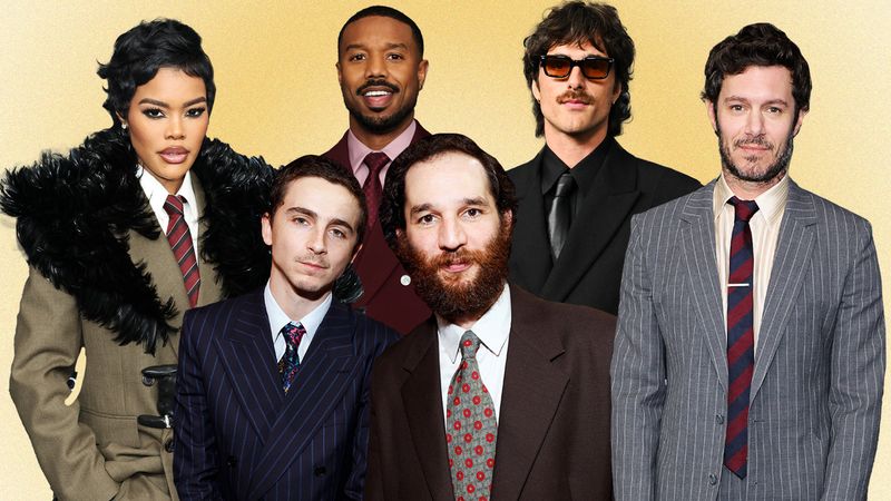 Image may contain: Nicolás Pereda, Timothée Chalamet, Michael B. Jordan, Accessories, Formal Wear, Tie, People, and Person