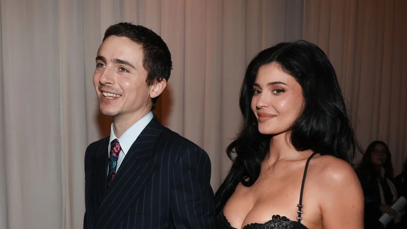 Timothée Chalamet and Kylie Jenner at the 31st Annual Critics Choice Awards held at the Barker Hangar on January 04, 2026 in Santa Monica, California. (Photo by Christopher Polk/Variety via Getty Images)