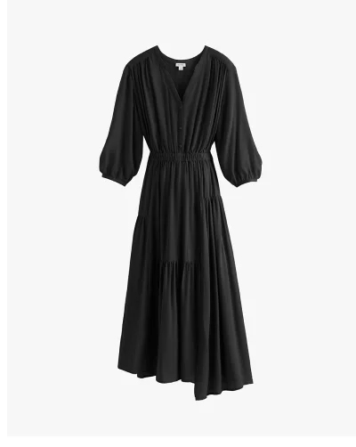 Tencel Gathered Panel Dress Black