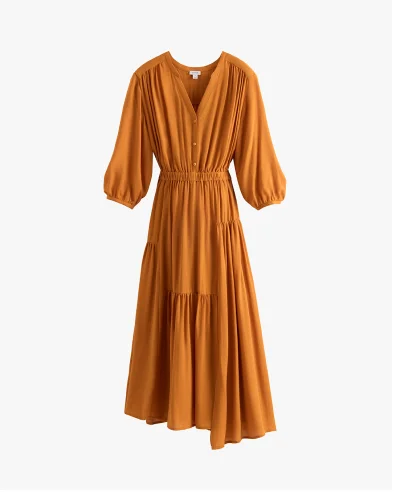 Tencel Gathered Panel Dress Saffron