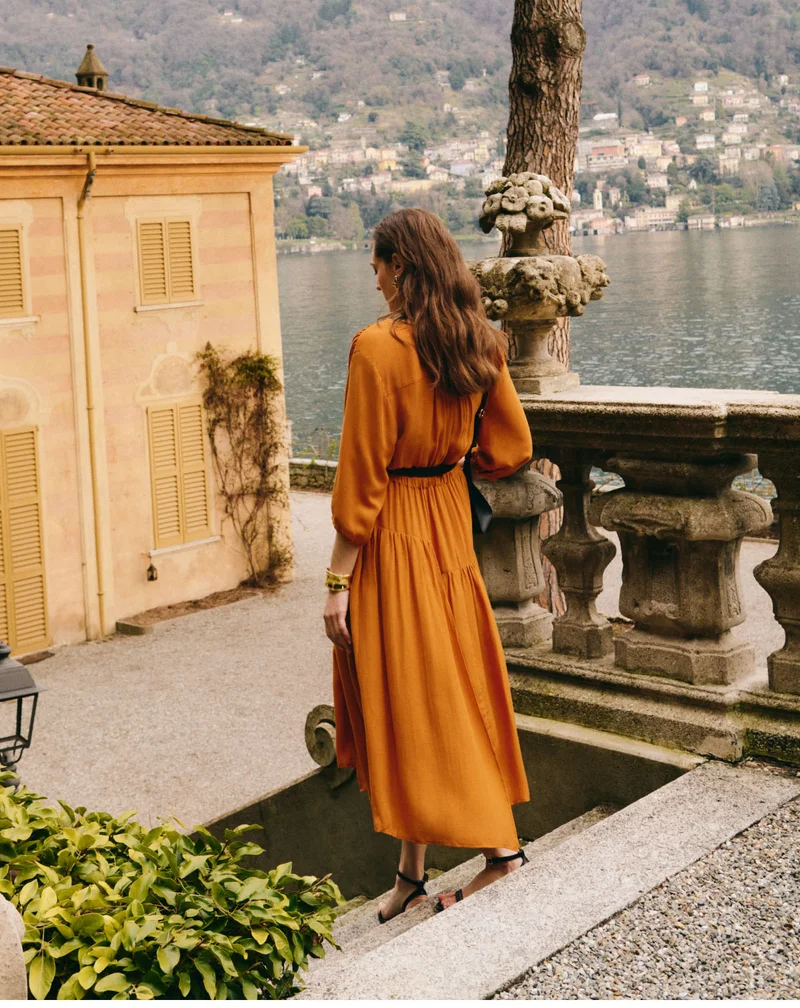 Tencel Gathered Panel Dress Saffron