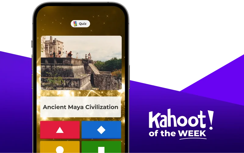 Smartphone displaying a kahoot entitled ''Ancient Maya Civilization''