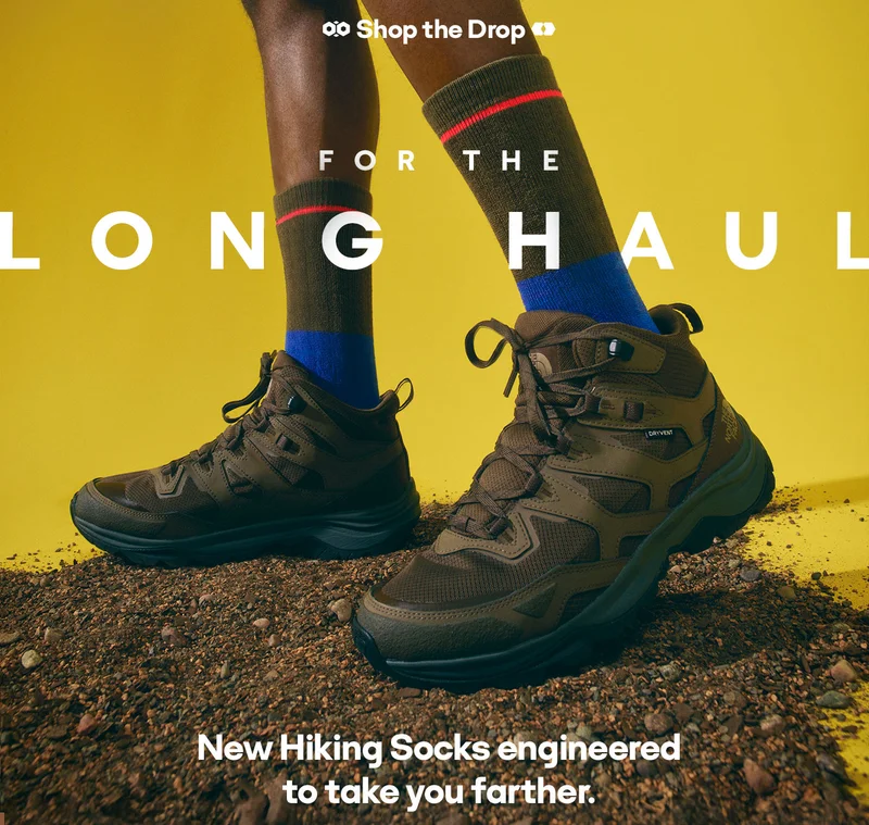 Shop the Drop | FOR THE LONG HAUL | New Hiking Socks engineered to take you farther.