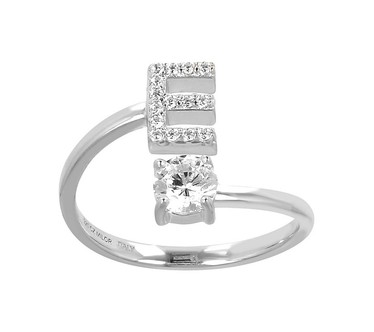 Diamonique Bypass Initial Ring, Sterling Silver