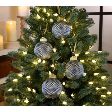 S/4 Illuminated Diamond Glass 4" Ornaments w/ Sheer Bags by Valerie
