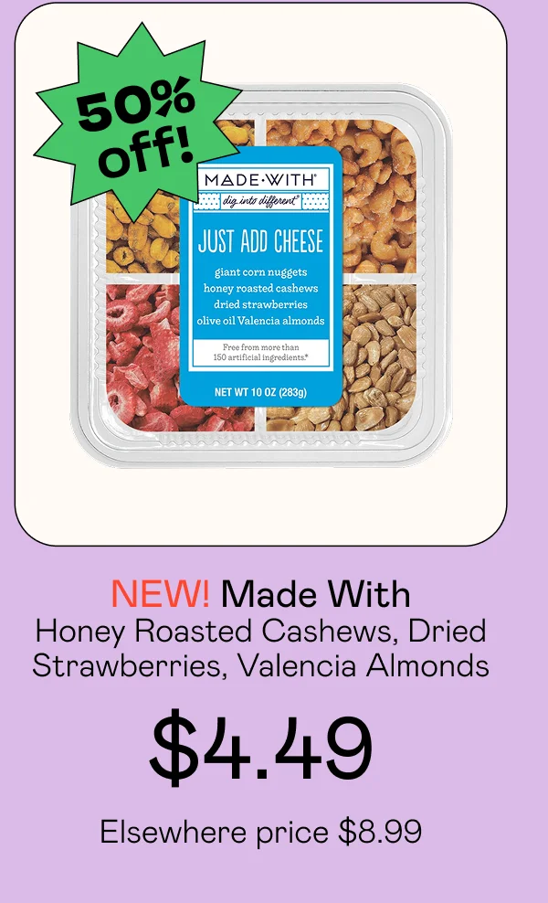 Honey Roasted Cashews, Dried Strawberries, Olive Oil Valencia Almonds