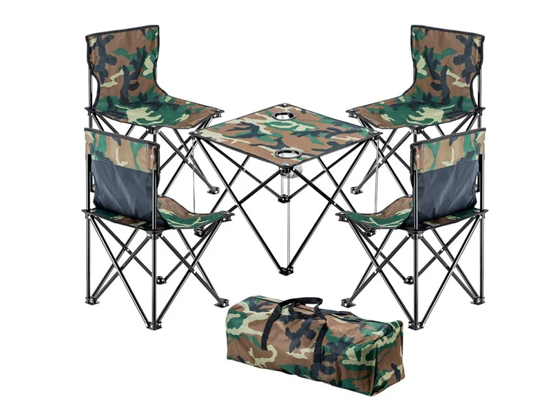 MPM Foldable Camping Table and Chair Set with Carrying Case, Collapsible Portable Lightweight