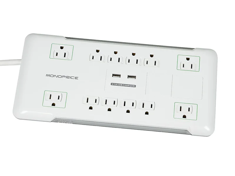 Monoprice 12 Outlet Power Surge Protector with 2 Built-In USB Charger Ports