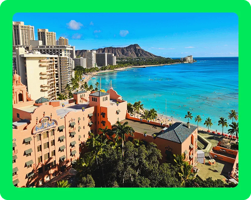 Image description: Waikiki Beach in Honolulu Hawaii, with Diamond Head in the background.