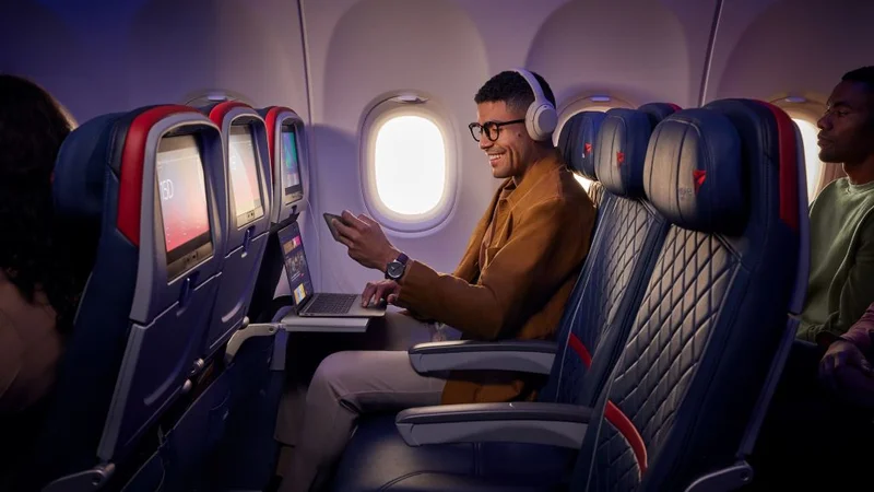 A Delta customer uses their devices on board