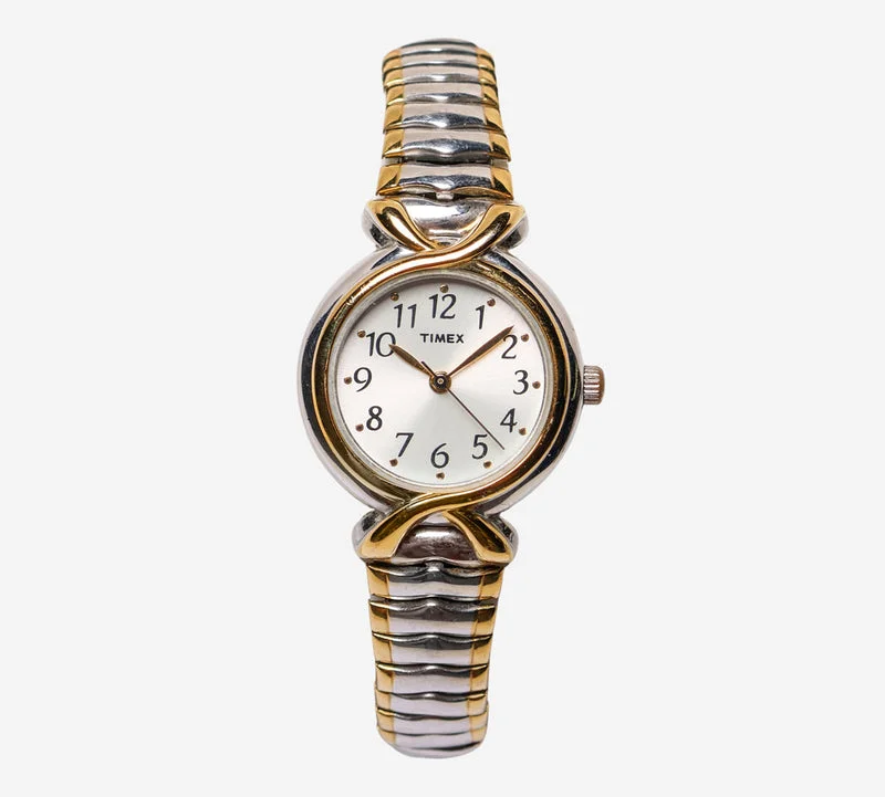 Timex Rewound Small Silver and Gold Quartz Analog Watch