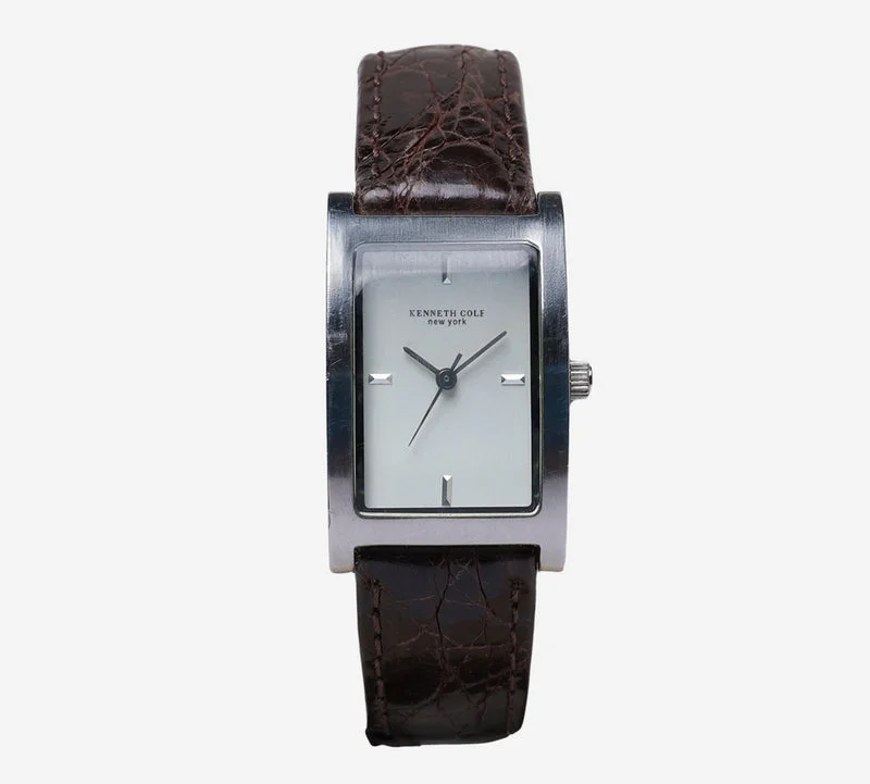 Kenneth Cole Rewound Small Square Silver Brown Quartz Analog Watch