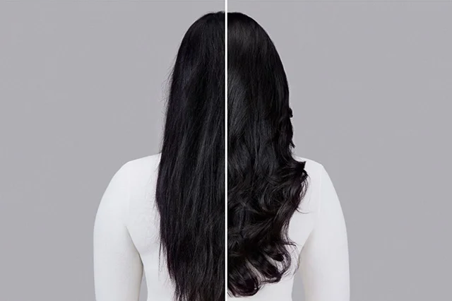Before and after results on straight dark hair