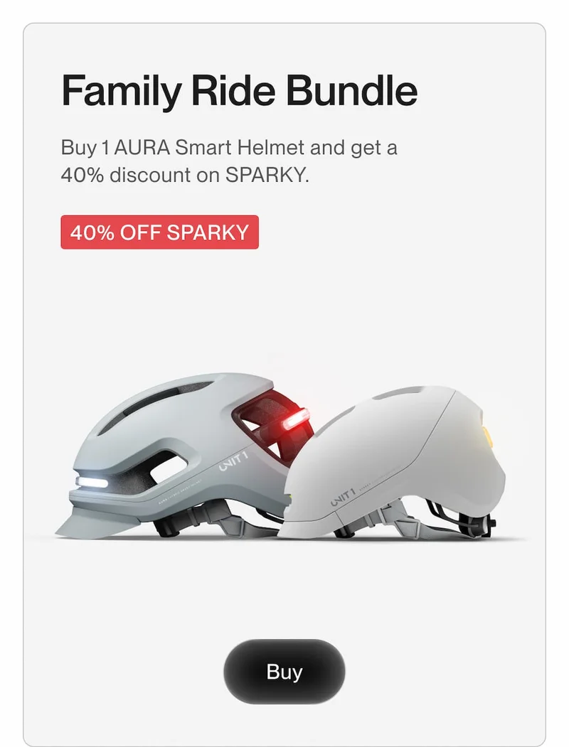 AURA Smart Helmet paired with a Sparky Junior Smart Helmet.