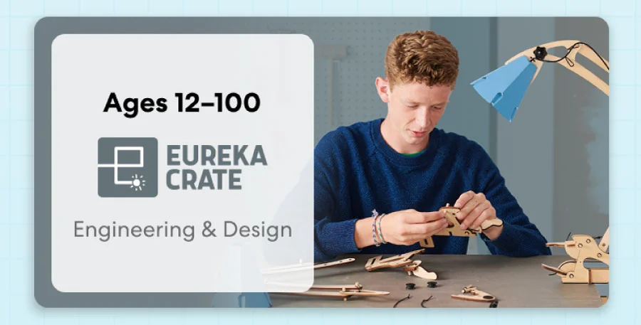 Teen exploring KiwiCo engineering crate for ages 12 and above