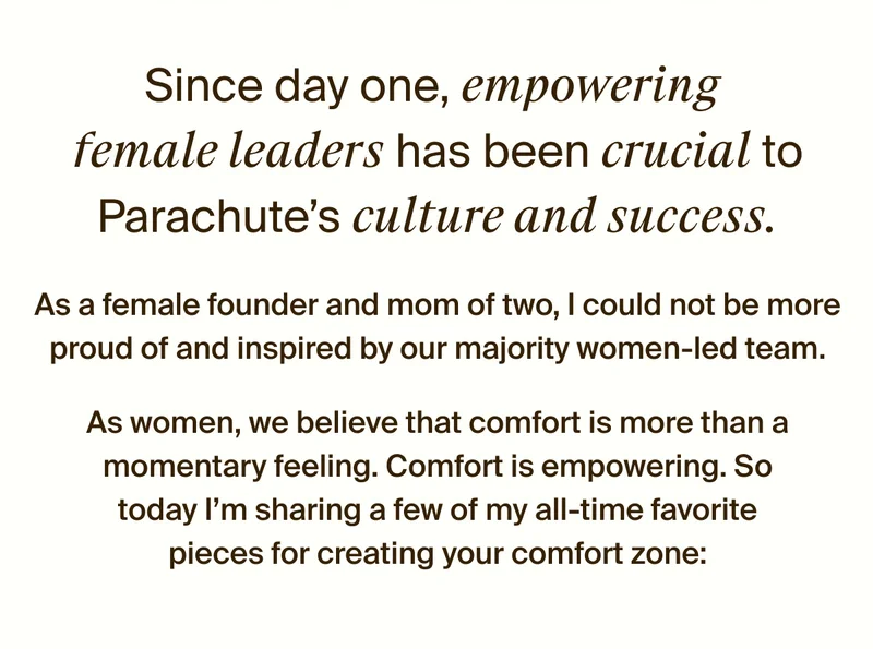 Letter from Parachute's female founder