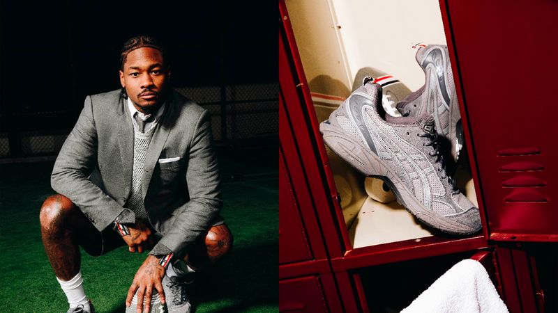 Image may contain: Stefon Diggs, Clothing, Footwear, Shoe, Sneaker, Adult, Person, Ball, Rugby, Rugby Ball, Sport, and Face