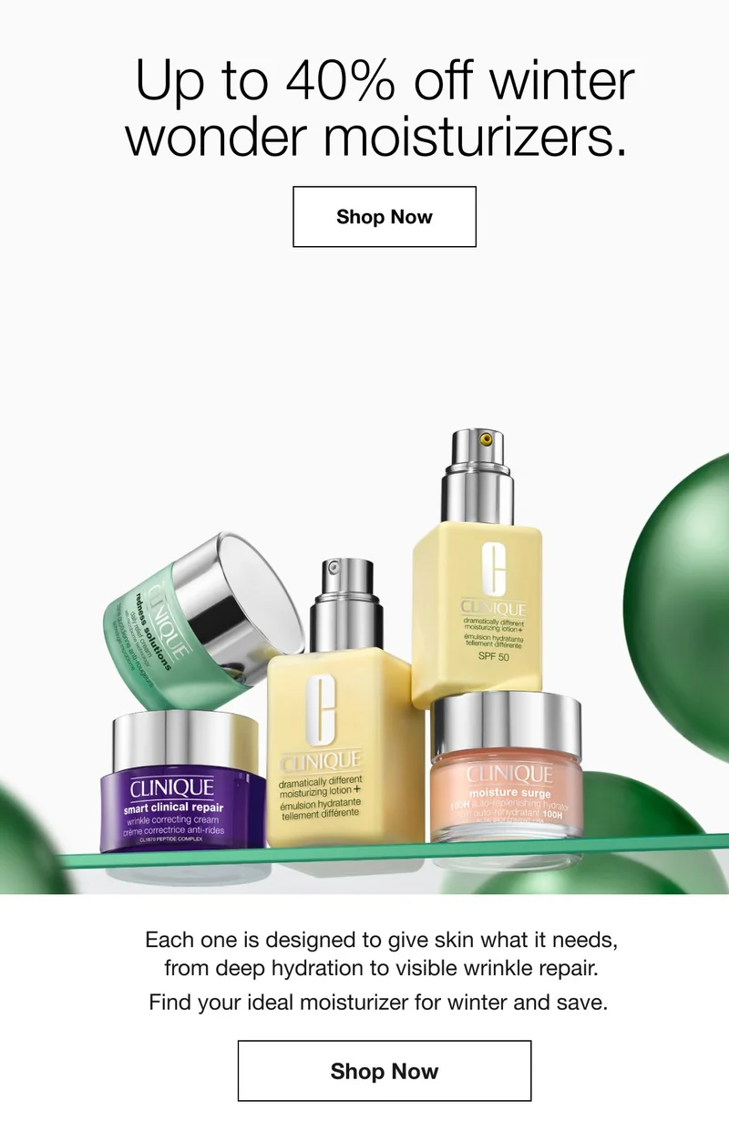 Save big on winter wonder moisturizers. Moisturizers and eye creams are 40% off today.| Shop Moisturizers