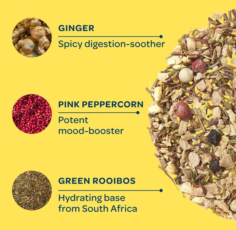 Ginger, pink peppercorn, green rooibos