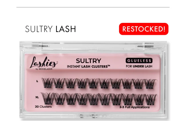 Sultry Lash Instant Lash Clusters package with a pink label and visible lash clusters inside