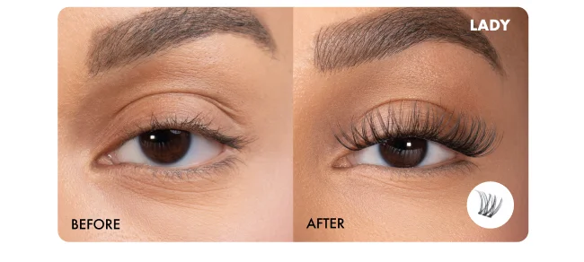 Close-up of eyes before applying Lady Lash Clusters, showing natural lashes